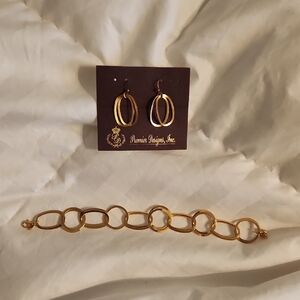 Premier Designs Gold Oval Hoop Earrings and Bracelet